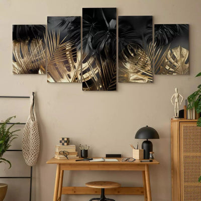 Painting in black and gold with leaves - Golden Jungle, (x 5), 143506 G-ART