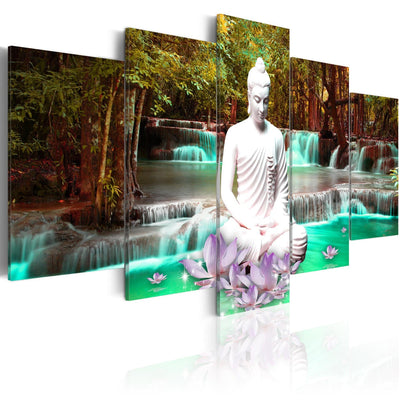 Kanva ar ūdenskritumu un Budu, zaļā un tirkīzā krāsā - Dabas svētnīca (x5), 94271 G-ART.