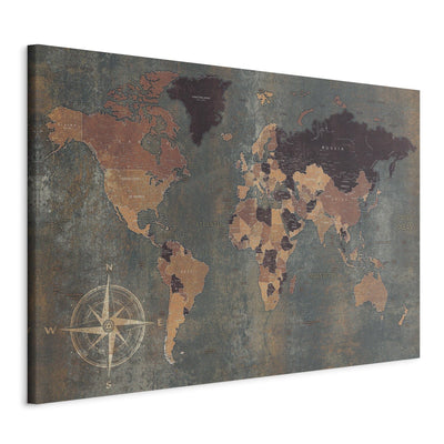 Kanva ar vintāžas pasaules karti - Pasaules karte uz tumša fona, 96031 G-ART.