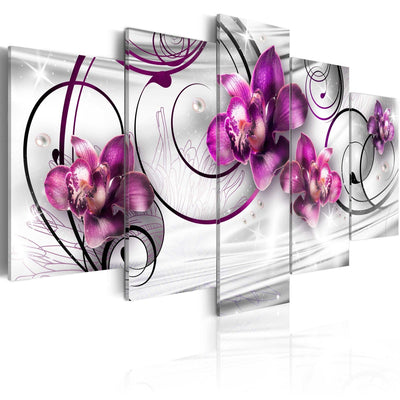 Glezna ar violetam orhidejām uz abstrakta pelēka fona, (x5), 56203 G-ART