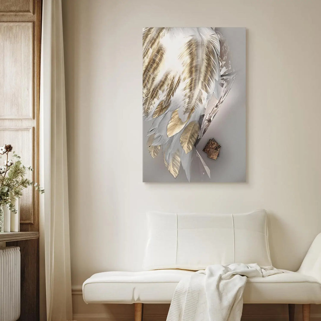 Glezna ar zelt spalvām uz pelēka fona - Kritušais eņģelis, 127797 ART XL