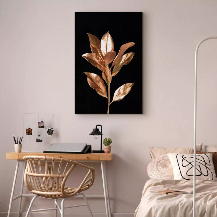 Glezna - ar zelta lapām uz melna fona - Apburošs zariņš, (x 1) ART XL