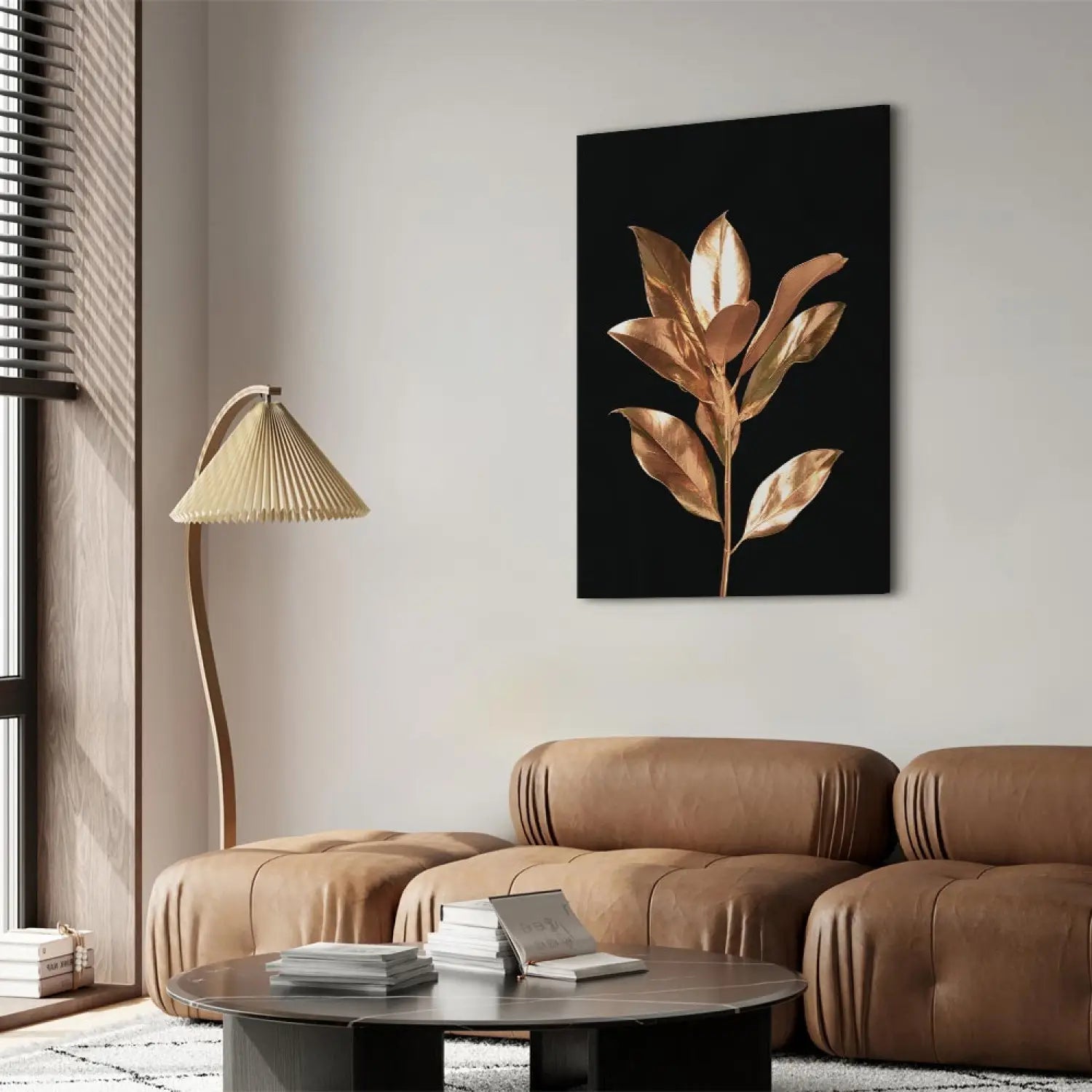 Glezna - ar zelta lapām uz melna fona - Apburošs zariņš, (x 1) ART XL