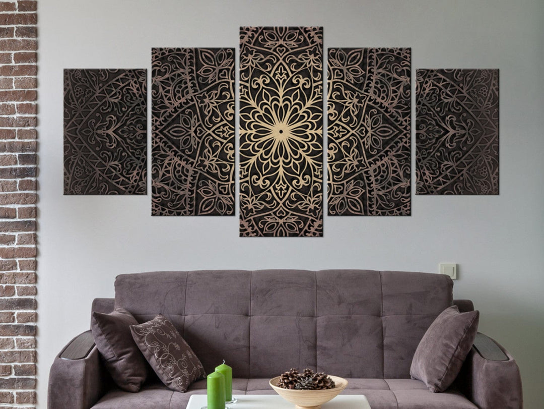 Glezna ar zelta mandala rakstu uz melna fona - Austrumu māksla G-ART
