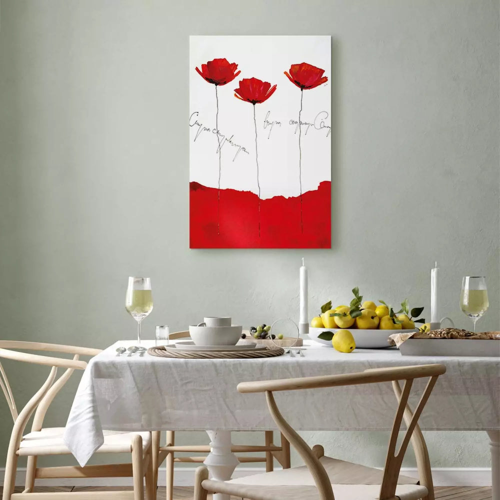 Kanva - Magones ar uzrakstiem, sarkanas stilizētas magones uz balta ART XL