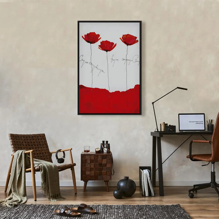 Kanva - Magones ar uzrakstiem, sarkanas stilizētas magones uz balta ART XL