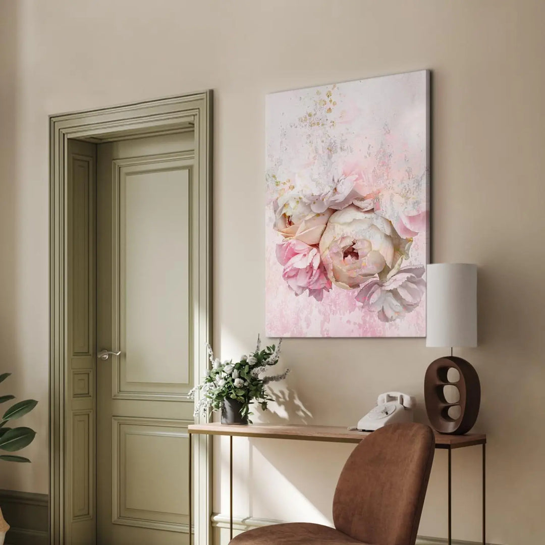 Glezna ar rozēm rozā toņos - Melanholiskā rozā (x 1) - rozā toņos ART XL