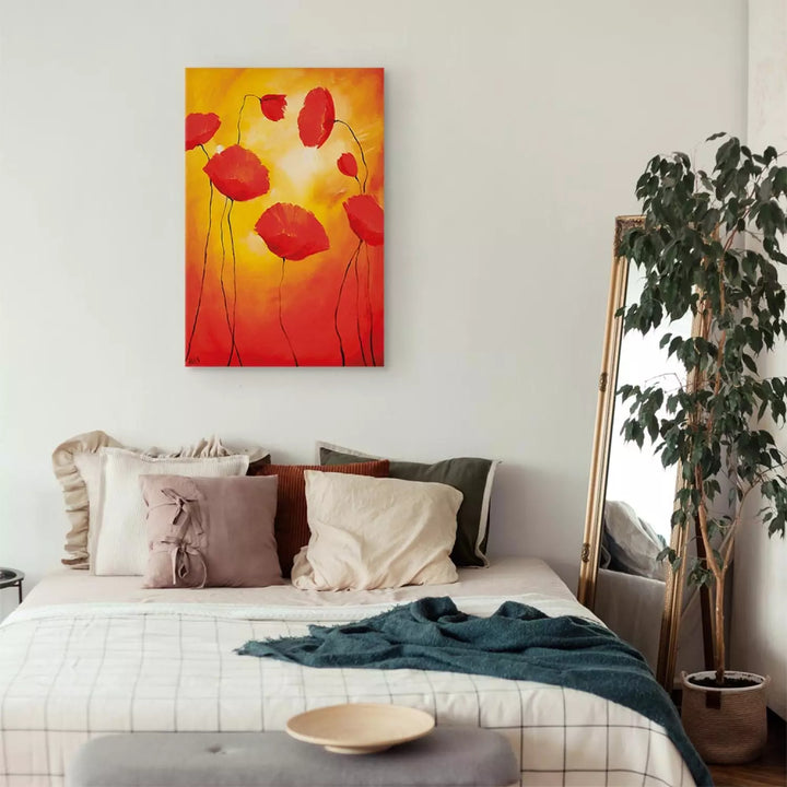 Kanva ar ziediem - Saulainas magones | zimētas| oranžā krāsā ART XL