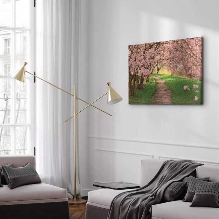 Kanva ar ziedošiem ābelēm - Mīlētāju ceļš - rozā un zaļā krāsā ART XL