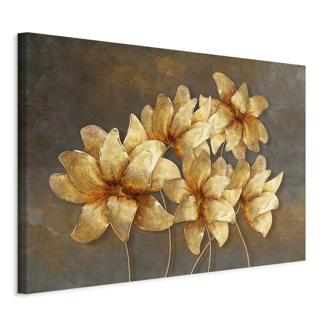 Glezna ar zīmētiem ziediem uz vintāžas fona, brūna, zelta ART XL
