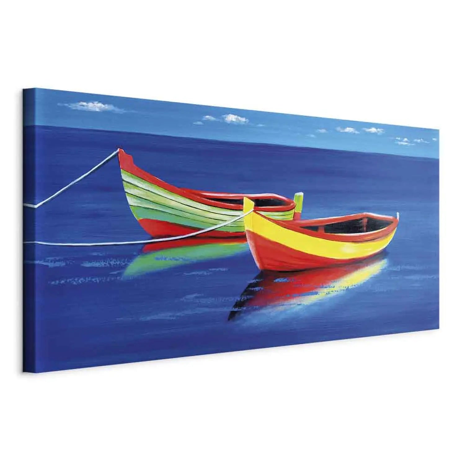 Glezna ar zīmētu laivu uz tumši zila fona - Dziļuma klusums ART XL