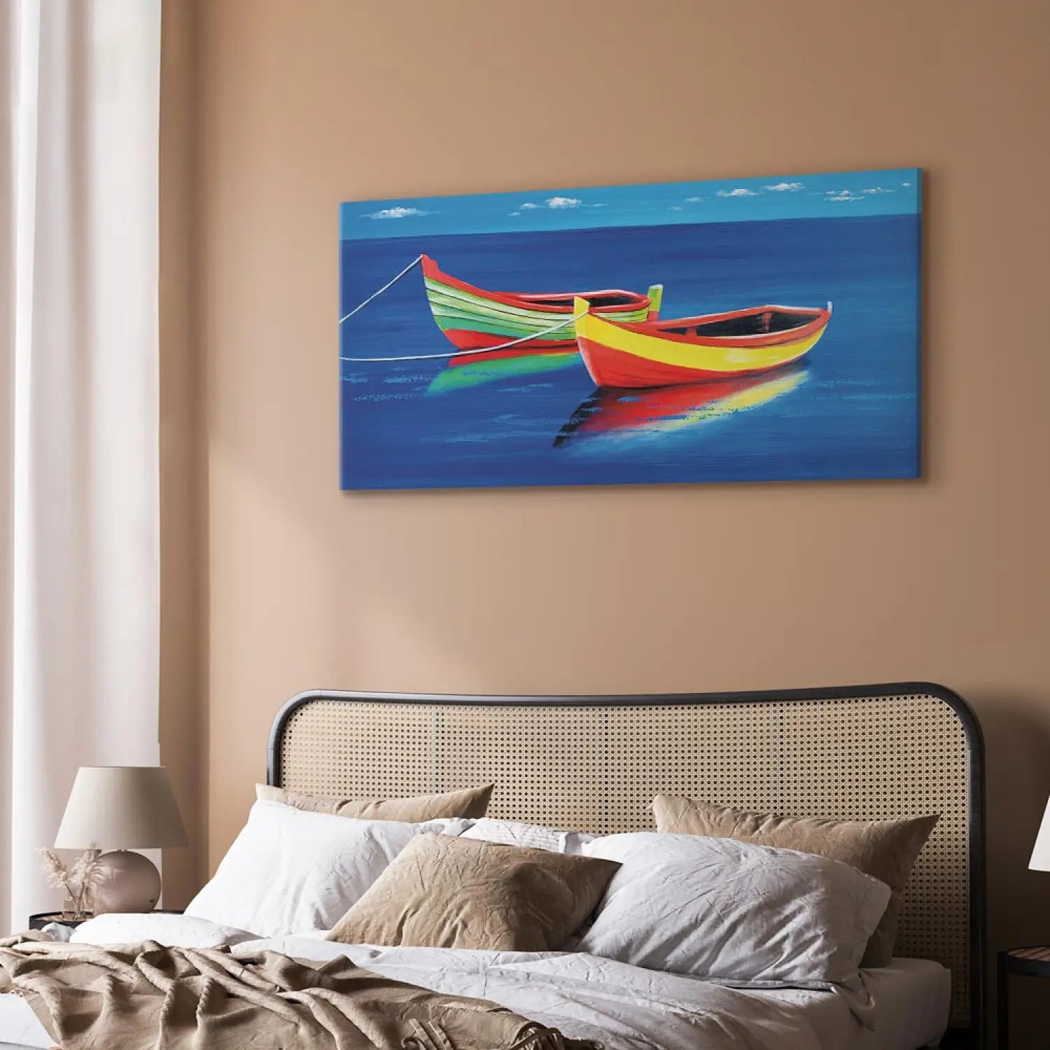 Glezna ar zīmētu laivu uz tumši zila fona - Dziļuma klusums ART XL