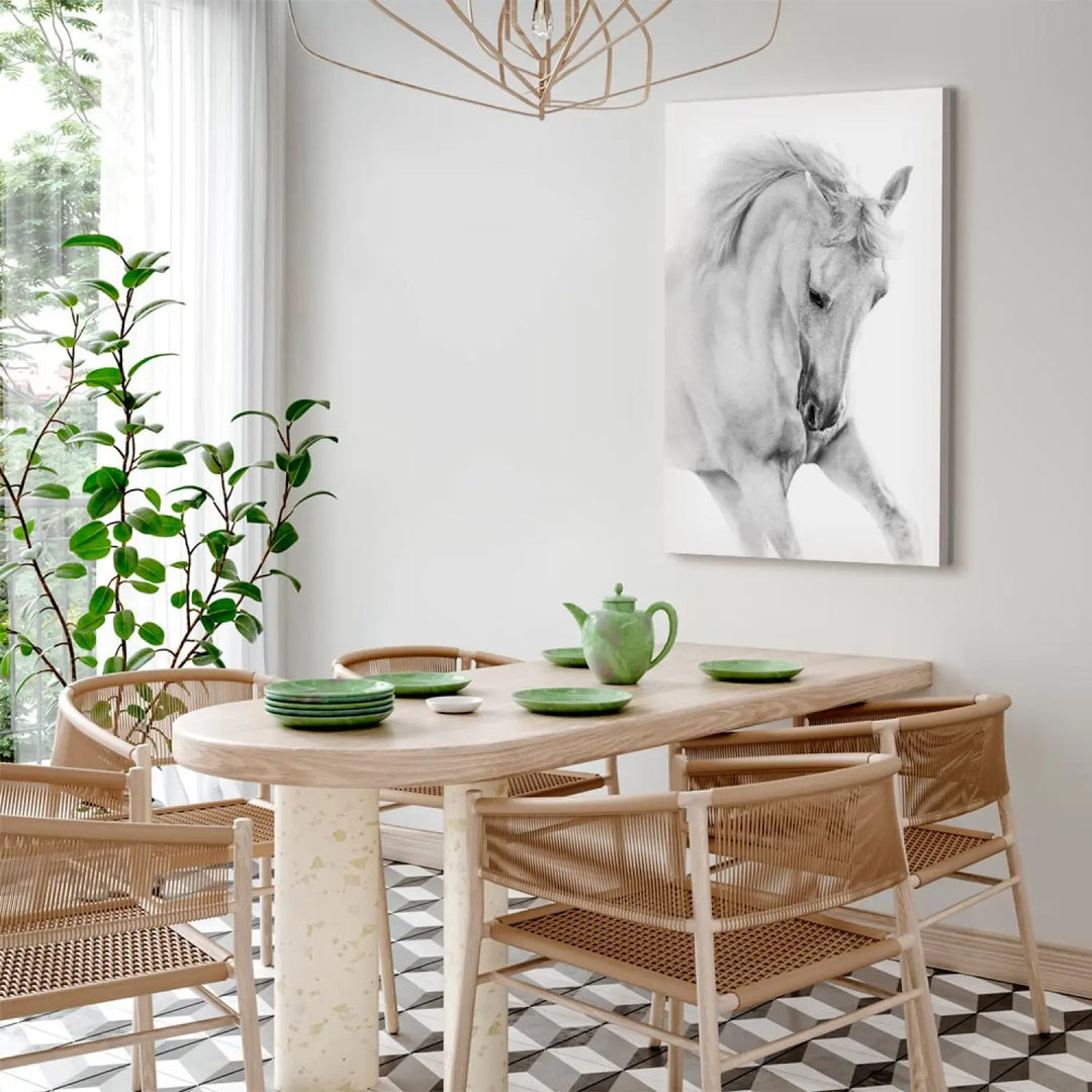 Glezna ar zirgu - Balts zirgs uz balta fona ART XL