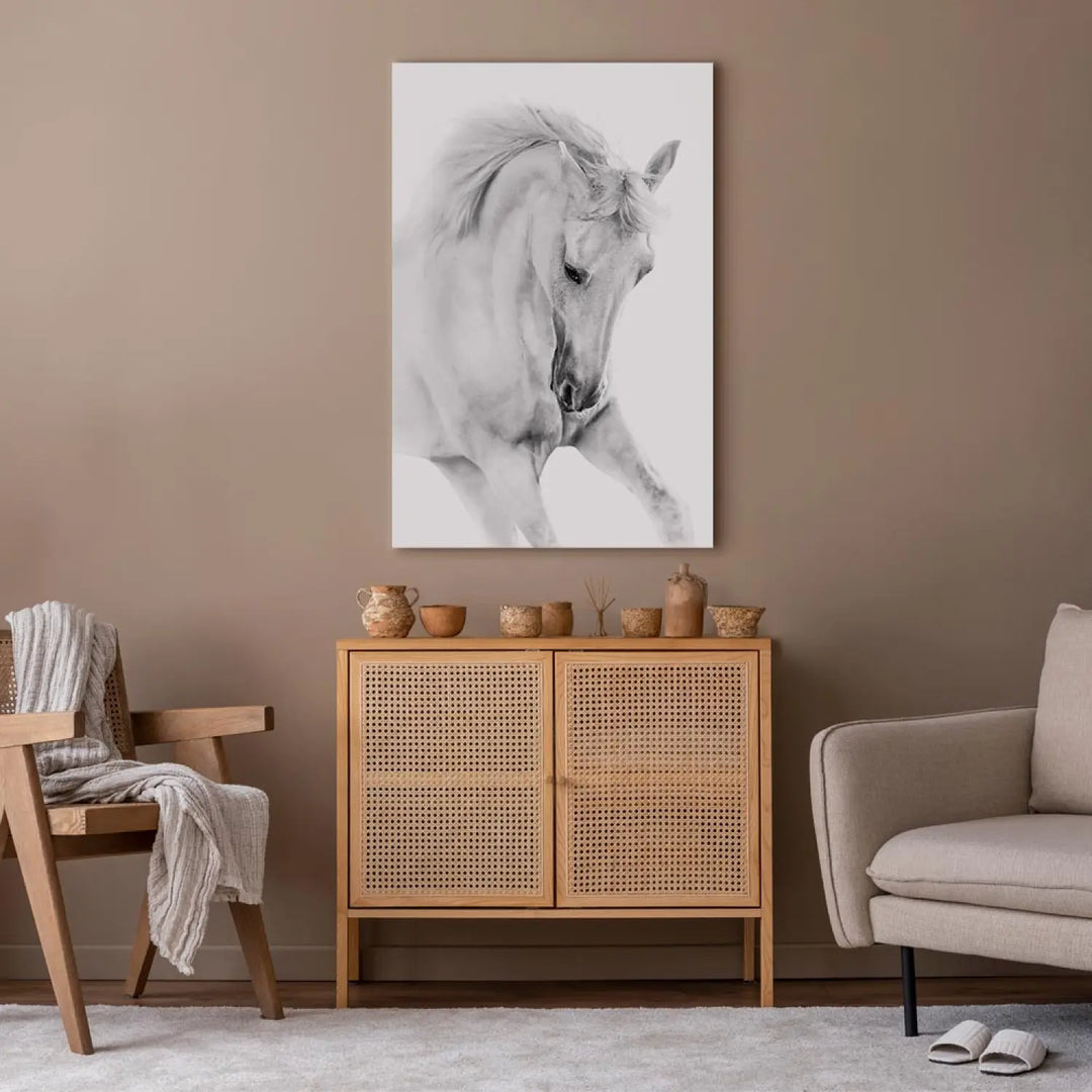 Glezna ar zirgu - Balts zirgs uz balta fona ART XL