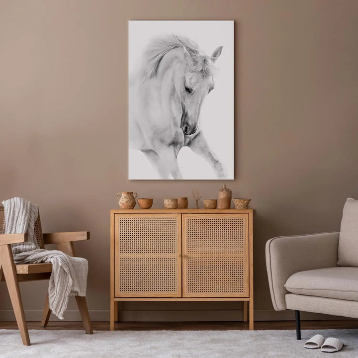 Glezna ar zirgu - Balts zirgs uz balta fona ART XL