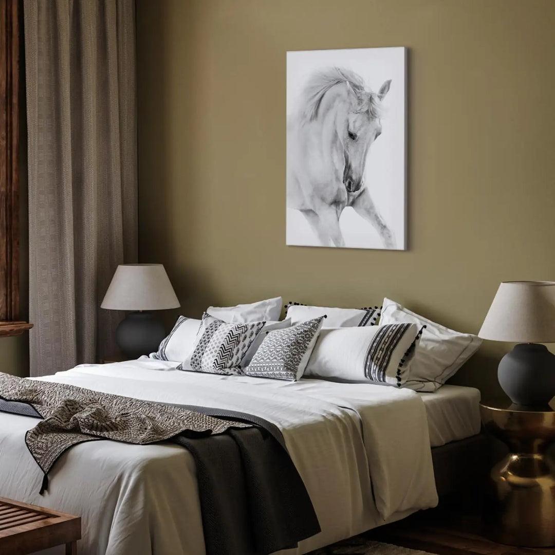 Glezna ar zirgu - Balts zirgs uz balta fona ART XL