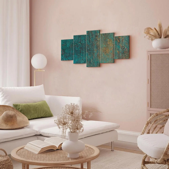 Glezna - Azūra spogulis, tumši zaļa abstrakcija ar spilgtiem akcentiem ART XL