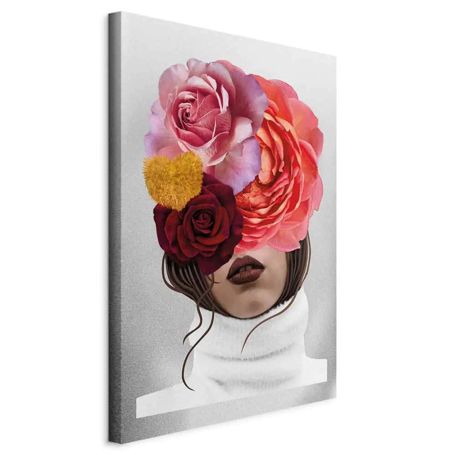 Glezna - Peonijas un rozes, sedz sievietes seju, abstrakts portrets ART XL