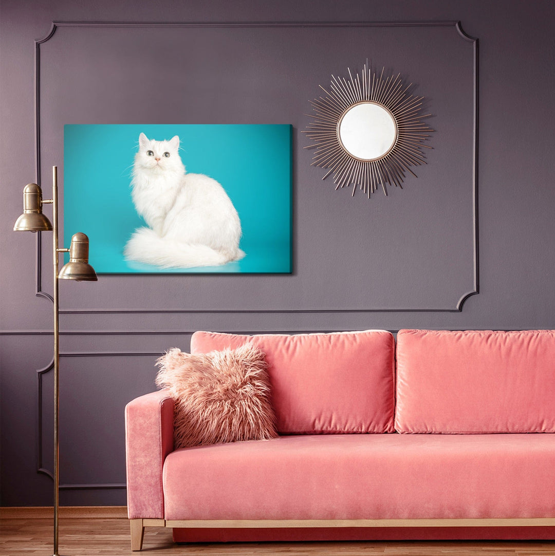 Kanva - Balts kaķis uz zila fona, N-1444 X-ART