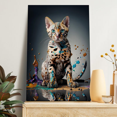 Kanva - Bengālijas kaķis krāsainā peļķē, 150290 🎨🐾 G-ART