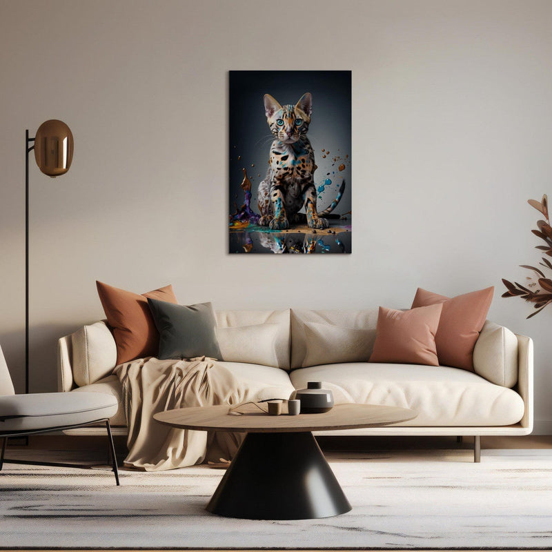 Glezna - Bengālijas kaķis krāsainā peļķē, 150290 🎨🐾 Tapetenshop.lv
