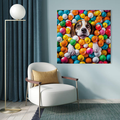 Glezna - Bīgls - suns krāsainās bumbiņās, 150227 Tapetenshop.lv