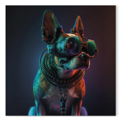 Kanva - Bostonas terjers suns - zaļš kiberdzīvnieks ar kiberpanka brillēm, 150224 G-ART