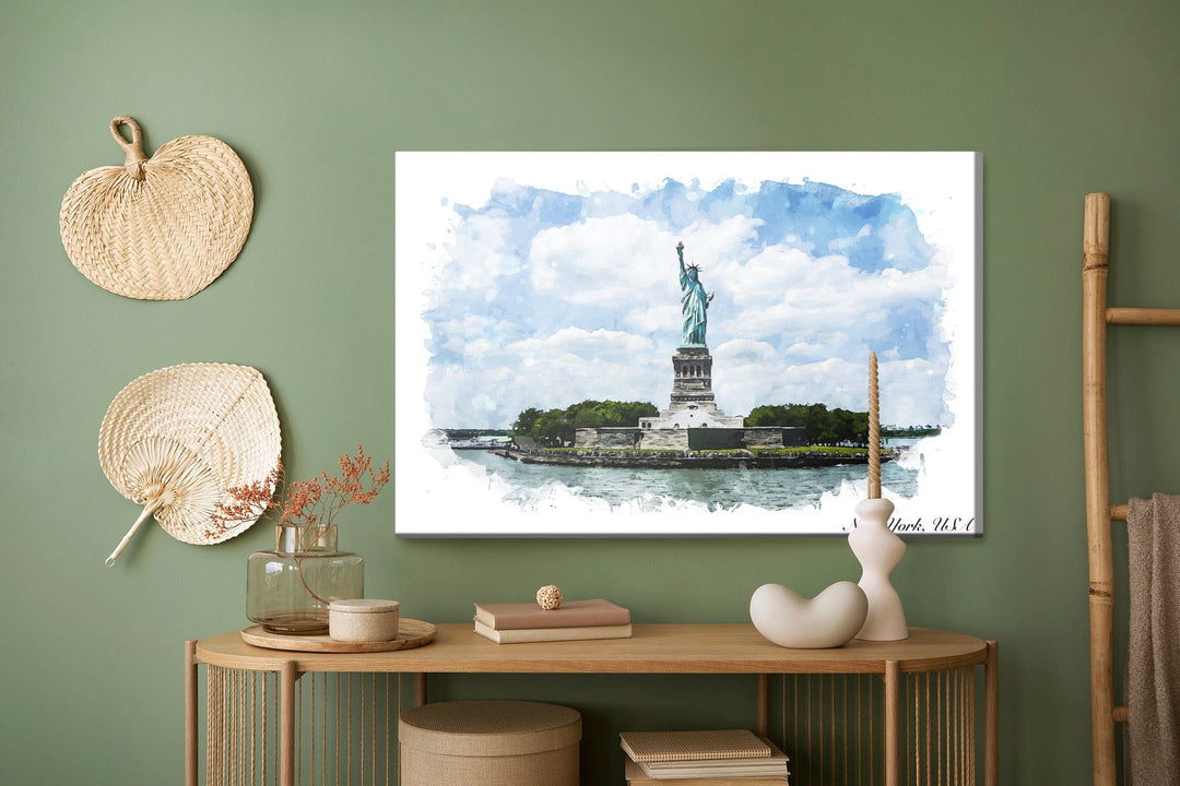 Kanva - Brīvības statuja, gleznota ar akvareļkrāsām, N-1420 X-ART