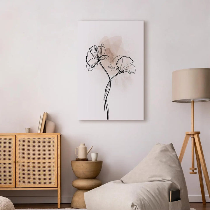 Glezna ar stilizētiem ziediem japandi stilā - Ceļš uz Sauli, uz balta fona ART XL