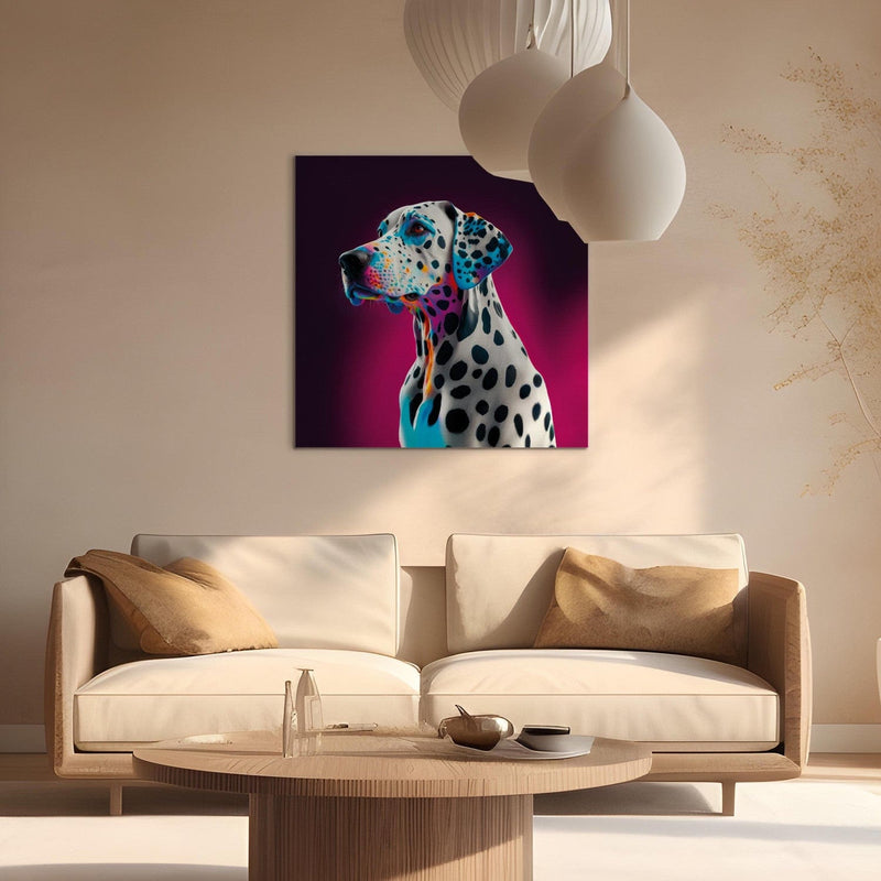 Glezna - Dalmācietis - plankumains suns rozā istabā, 150212 Tapetenshop.lv