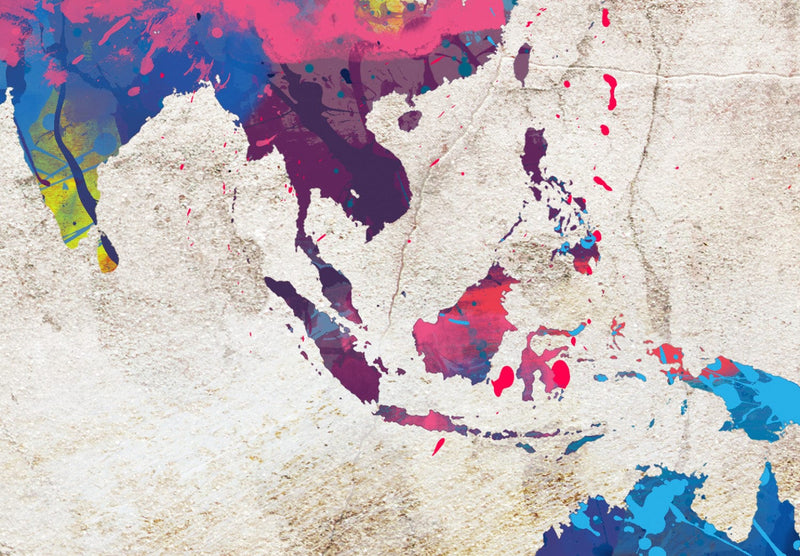 Glezna – Daudzkrāsaina pasaules karte uz bēša fona, 97482 (x3) G-ART