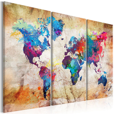 Kanva – Daudzkrāsaina pasaules karte uz bēša fona, 97482 (x3) G-ART.