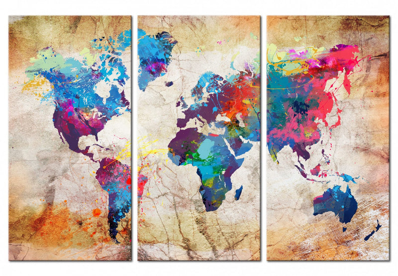 Glezna – Daudzkrāsaina pasaules karte uz bēša fona, 97482 (x3) G-ART