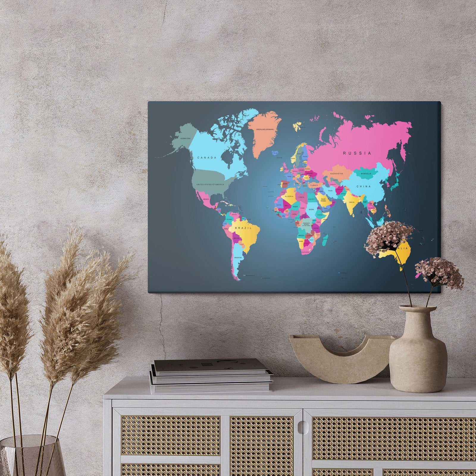 Kanva - Daudzkrāsaina politiskā pasaules karte, N-1386 X-ART
