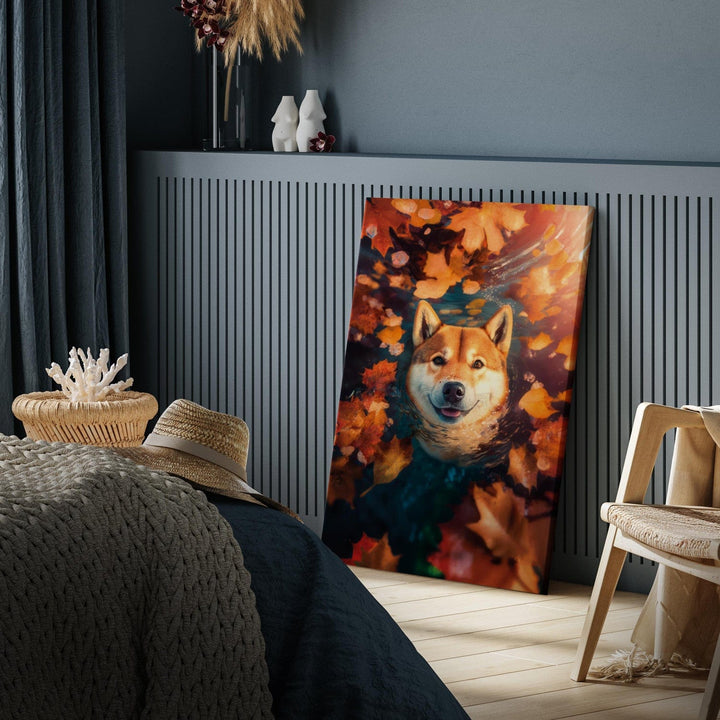 Glezna ar suni - Draudzīga šibas portrets rudenīgā noskaņojumā, 150264 G-ART