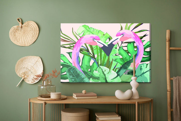 Kanva - Flamingi un tropu lapas, N-816 X-ART