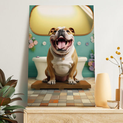Glezna - Franču buldogs - suns gaida vannas istabā, 150107 Tapetenshop.lv