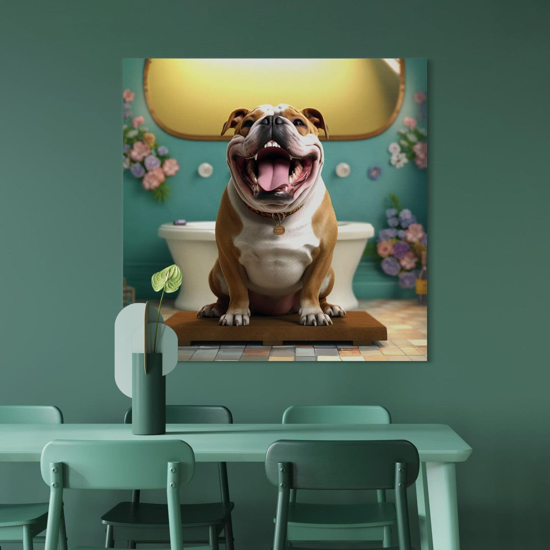 Glezna - Franču buldogs - suns gaida vannas istabā, 150221 🎨🐾🛁 G-ART