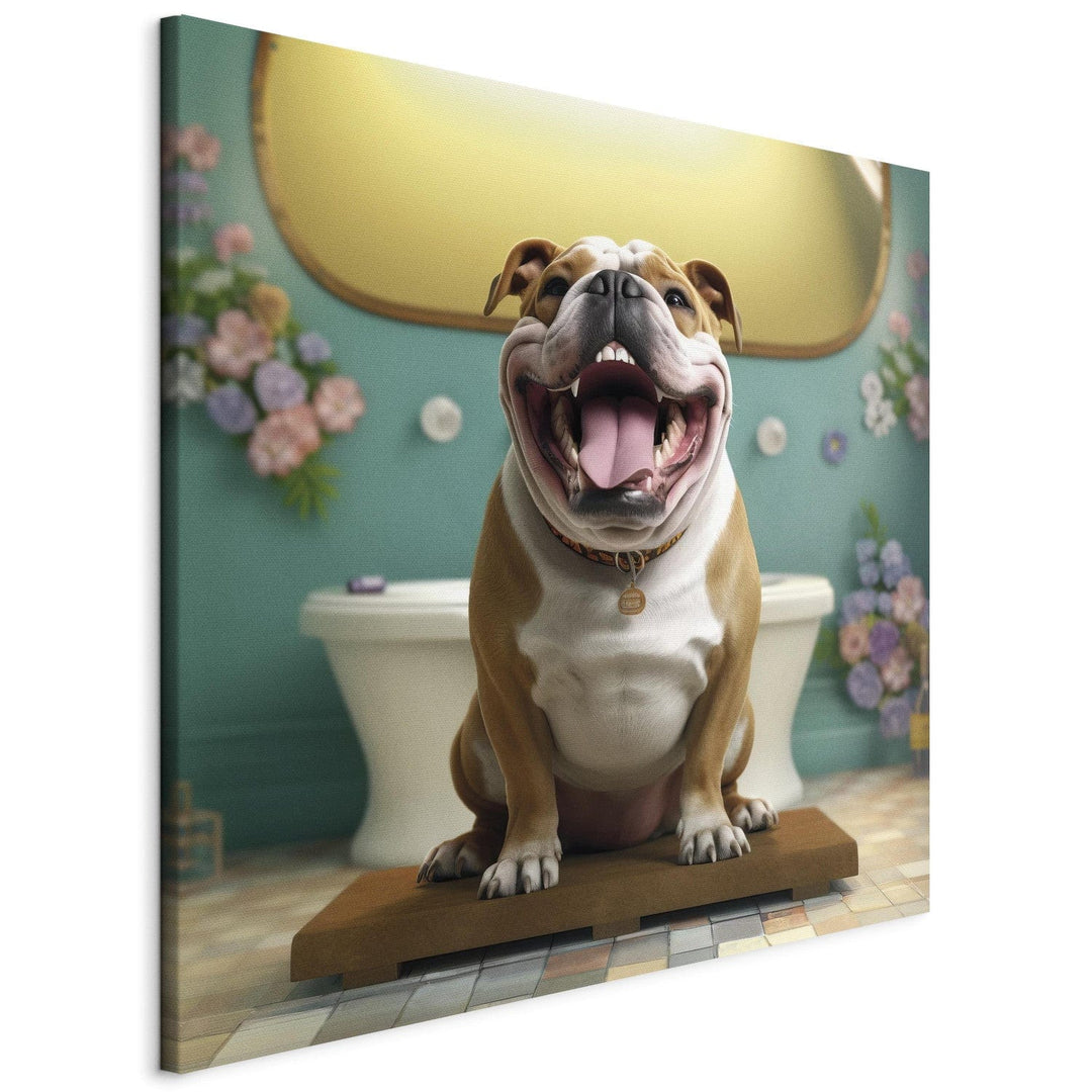 Glezna - Franču buldogs - suns gaida vannas istabā, 150221 🎨🐾🛁 G-ART
