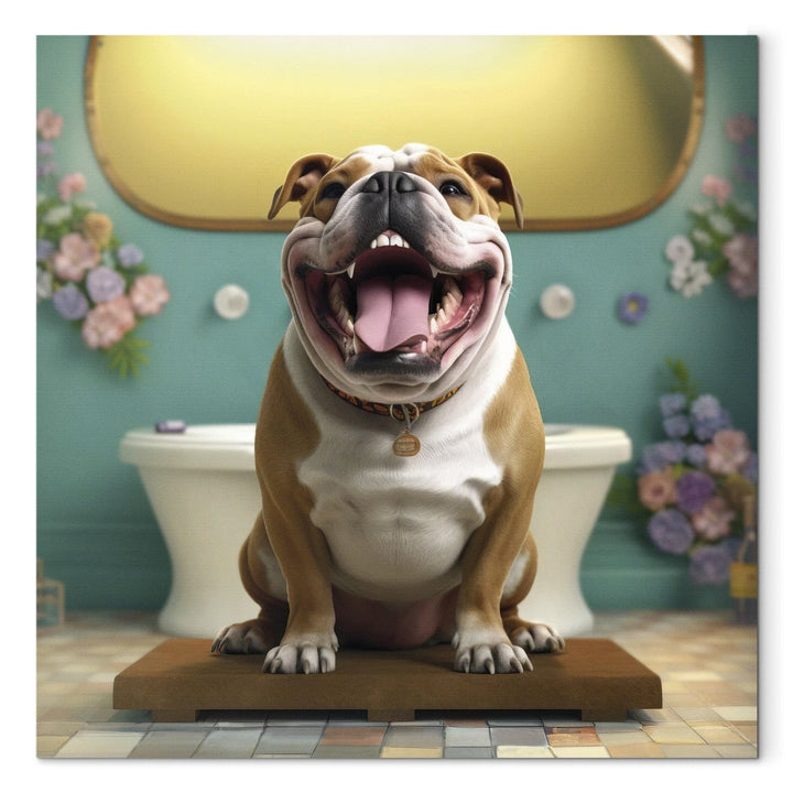 Glezna - Franču buldogs - suns gaida vannas istabā, 150221 🎨🐾🛁 G-ART
