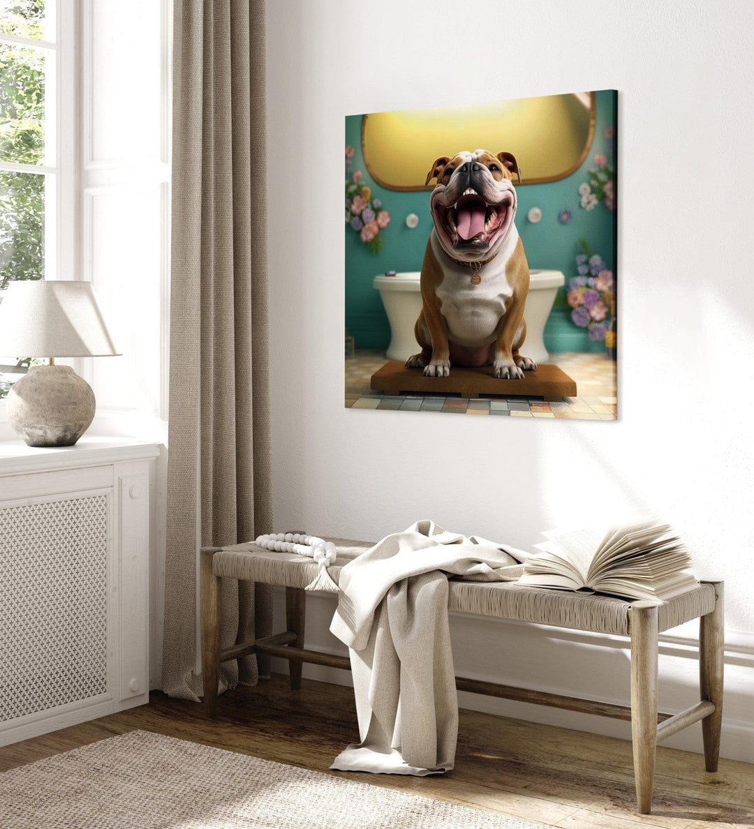 Glezna - Franču buldogs - suns gaida vannas istabā, 150221 🎨🐾🛁 G-ART