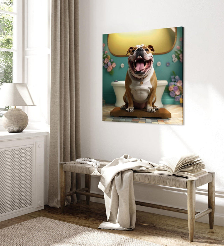Glezna - Franču buldogs - suns gaida vannas istabā, 150221 🎨🐾🛁 G-ART