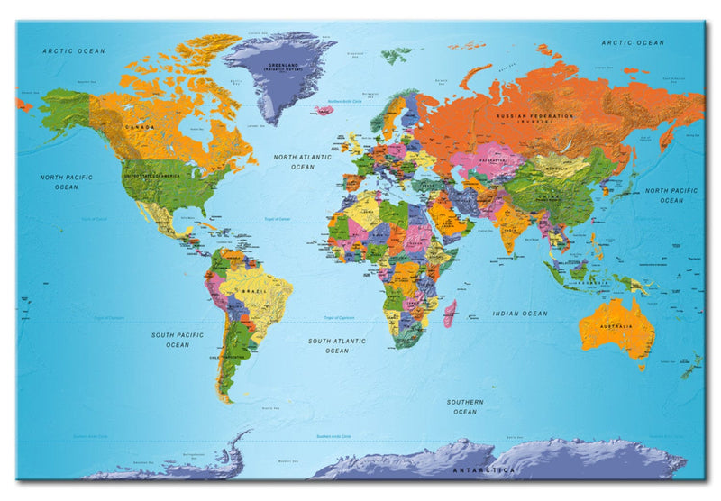 Glezna – ģeopolitiska pasaules karte uz zila fona, (x1), 94575 G-ART.