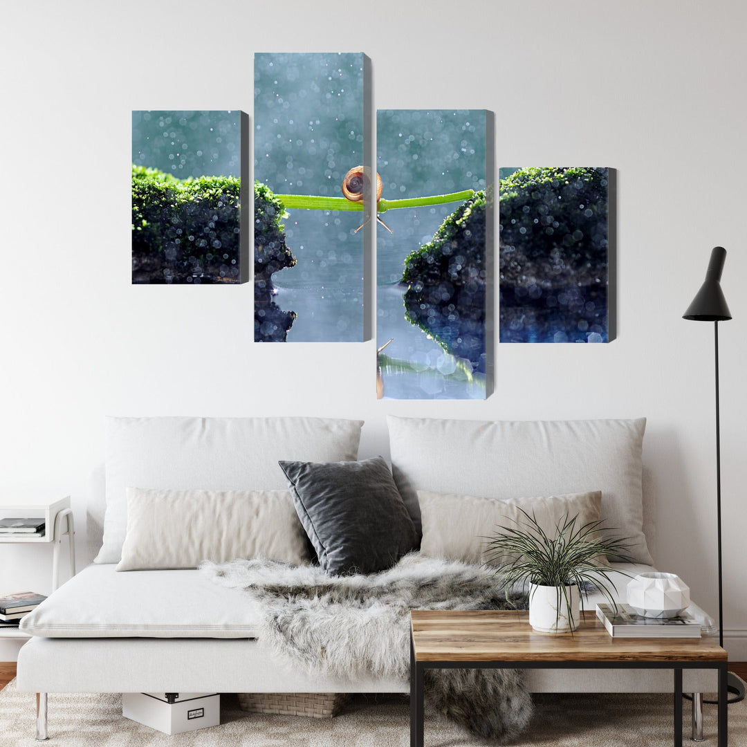 4 daļu kanva: Gliemezis lietū, zaļos toņos X-ART