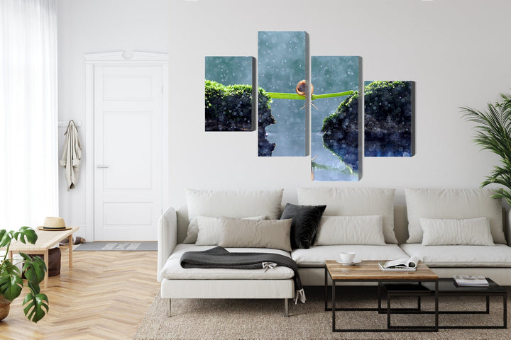 4 daļu kanva: Gliemezis lietū, zaļos toņos X-ART