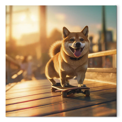 Kanva - Japānas medību suns uz skeitborda saulrietā, 150097 G-ART