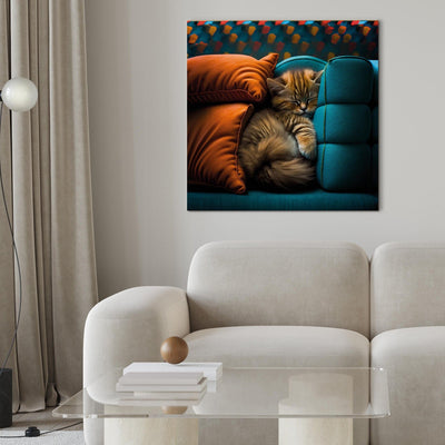 Kanva - Jauks kaķis guļ starp mīkstiem spilveniem, 150185 G-ART