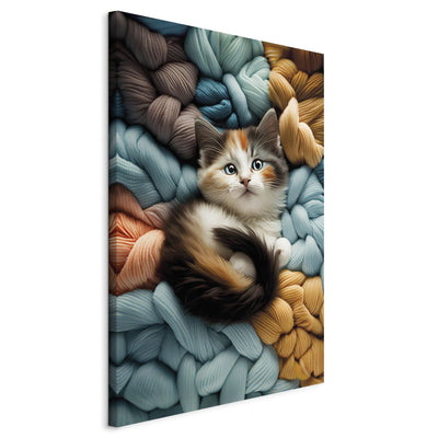 Kanva - Kaķēns atpūšas uz daudzkrāsainas dzijas, 150094🎨🐾 G-ART