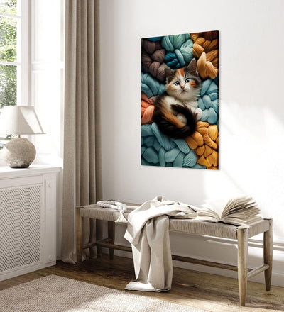 Glezna - Kaķēns atpūšas uz daudzkrāsainas dzijas, 150094🎨🐾 Tapetenshop.lv