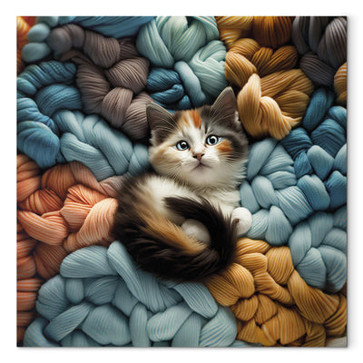 Kanva - Kaķēns atpūšas uz daudzkrāsainas dzijas, 150170 🎨🐾 G-ART